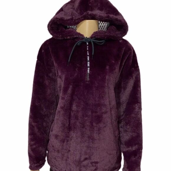 Victorias Secret Pink Faux Fur Campus Hoodie Cozy Supersoft Pullover Jacket Kir - Picture 5 of 6
